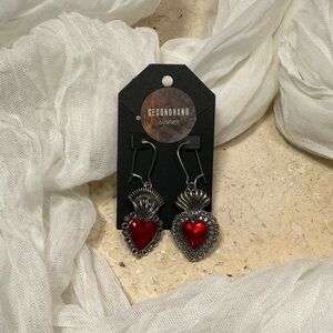 Red Sacred Heart Drop Earrings • Vintage Inspired Devotional Style